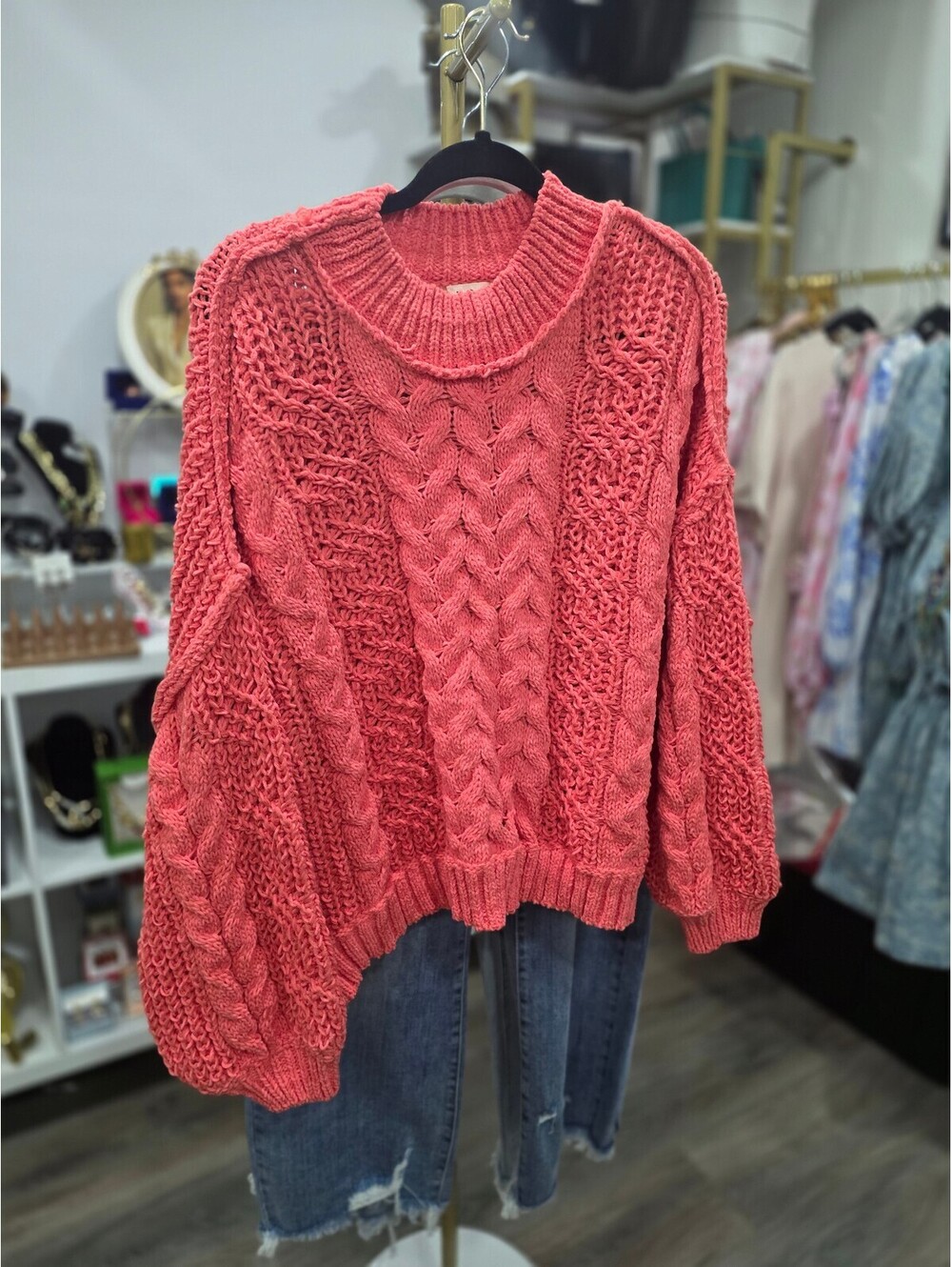 POL Women's Size Large Oversized Boho Cable Knit - Picture 5 of 7